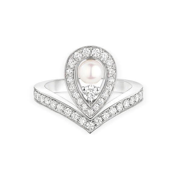 Jos&eacute;phine Aigrette White Gold Pearl Diamond Pav&eacute; Ring