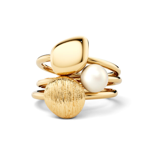 Yellow Gold and Pearl Stackable 3-Ring Set
