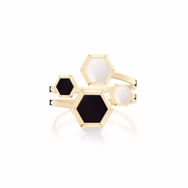 Yellow Gold Mother-of-Pearl and Onyx Ring