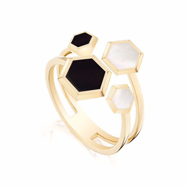 Yellow Gold Mother-of-Pearl and Onyx Ring