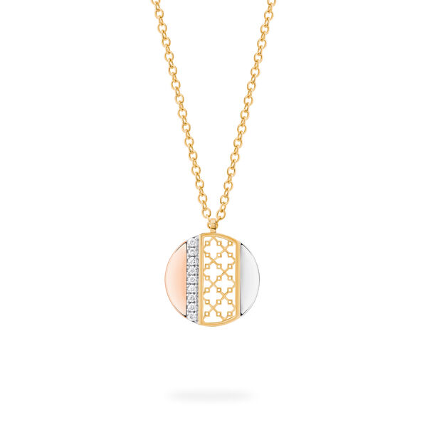 Diamond Circle Pendant Necklace, Tri-Gold