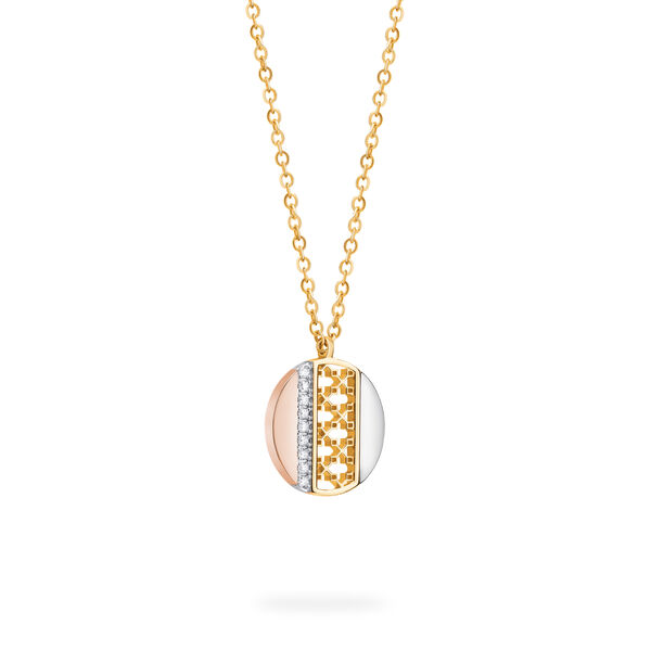 Diamond Circle Pendant Necklace, Tri-Gold