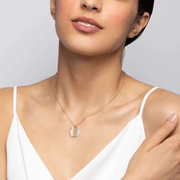 Diamond Circle Pendant Necklace, Tri-Gold