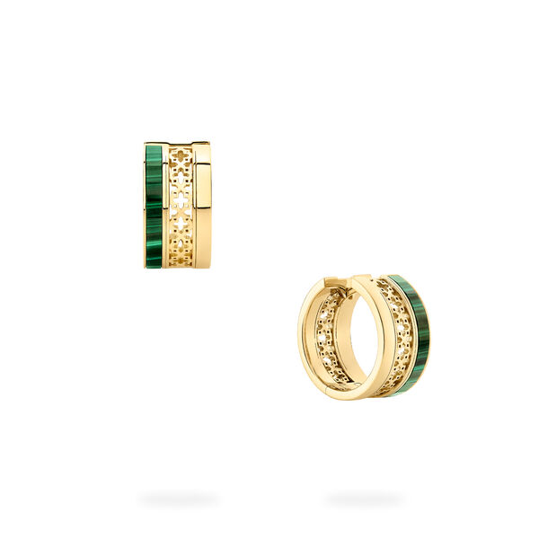 Malachite Huggie Earrings, Yellow Gold