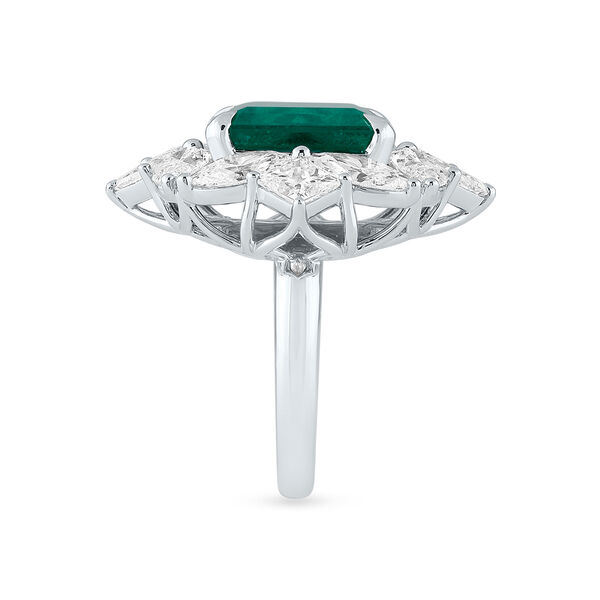 Emerald Octagon-Cut Ring with Diamonds in White Gold