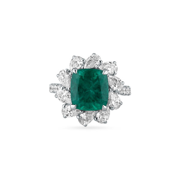 Emerald Cushion-Cut Ring with Diamonds in White Gold