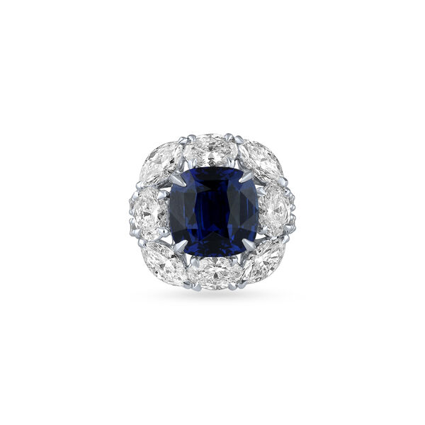 Sapphire Cushion-Cut Ring with Diamonds in White Gold
