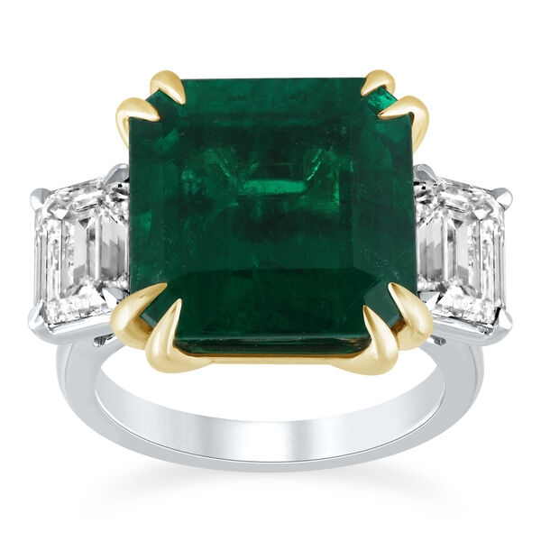 Emerald Octagon-Cut Ring with Diamonds in White Gold