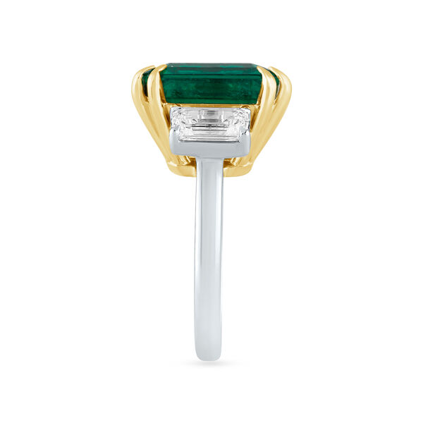 Emerald Octagon-Cut Ring with Diamonds in White Gold