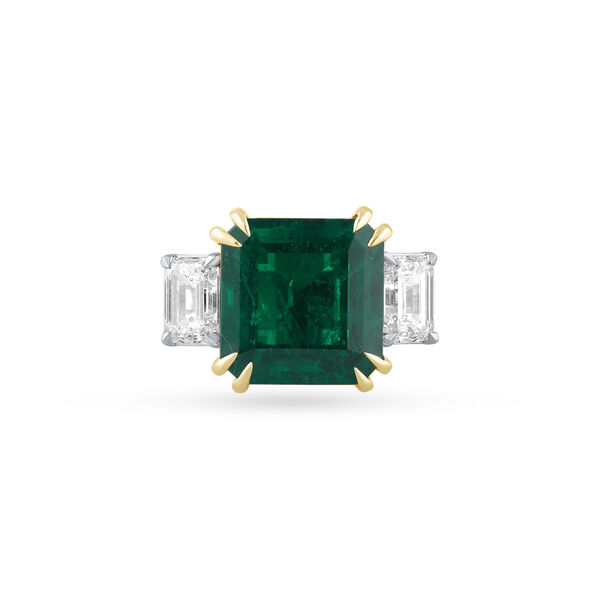 Emerald Octagon-Cut Ring with Diamonds in White Gold