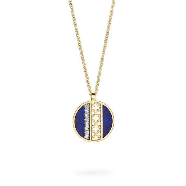Lapis Lazuli and Diamond Medallion Pendant Necklace, Small (14 mm)
