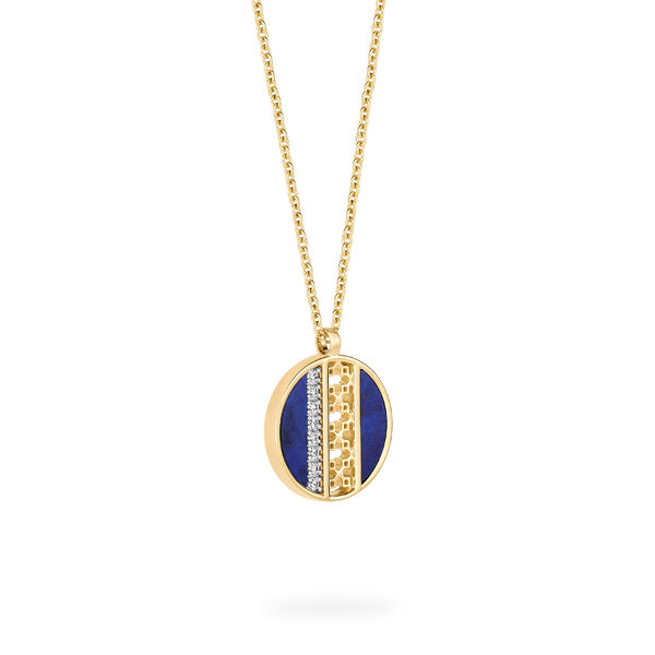 Lapis Lazuli and Diamond Medallion Pendant Necklace, Small (14 mm)