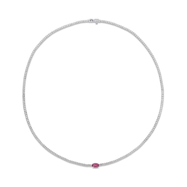 Ruby Line Necklace in White Gold