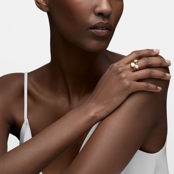 Yellow Gold and Pearl Stackable 3-Ring Set