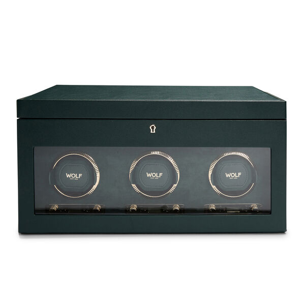 British Racing Green 3 Piece Watch Winder with Storage