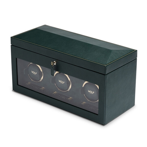 British Racing Green 3 Piece Watch Winder with Storage