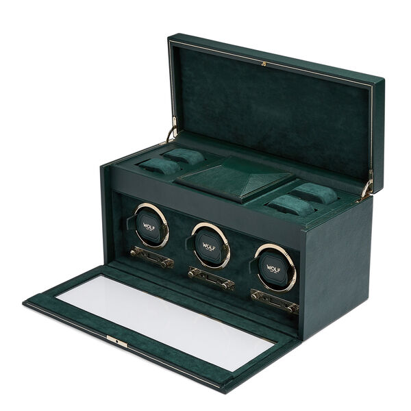 British Racing Green 3 Piece Watch Winder with Storage