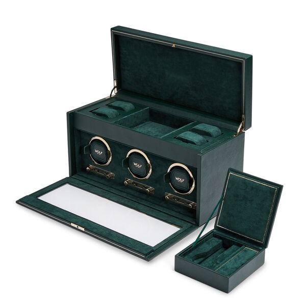 British Racing Green 3 Piece Watch Winder with Storage