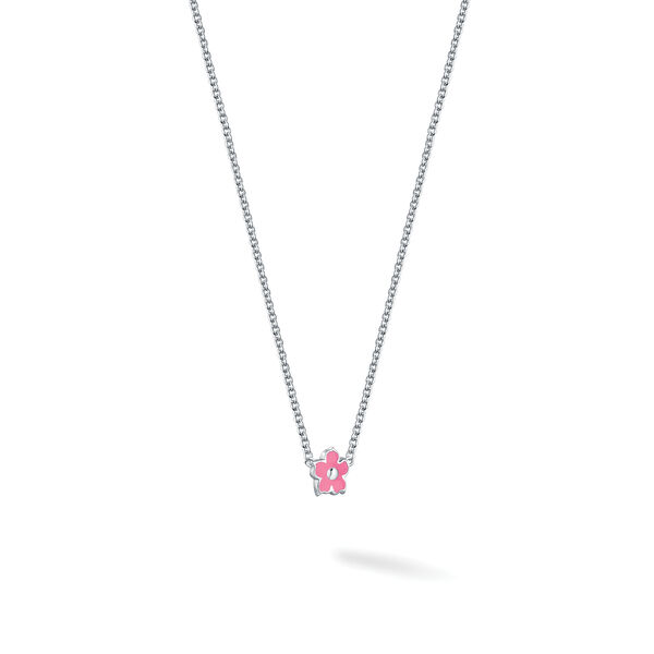 Pink Enamel and Silver Flower Pendant for Kids