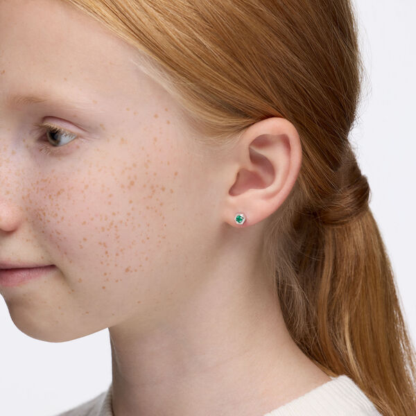 Emerald and Silver Stud Earrings