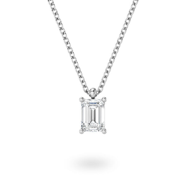 Emerald-Cut Diamond Pendant with Sapphire Accent