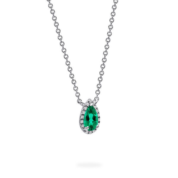 White Gold Emerald and Diamond Pendant Necklace