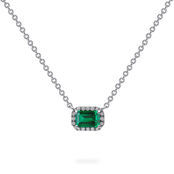 White Gold Emerald and Diamond Pendant Necklace