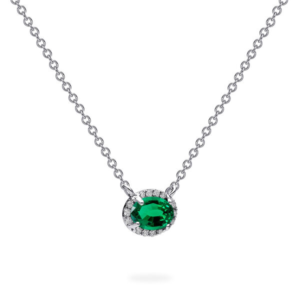 White Gold Emerald and Diamond Pendant Neckalce