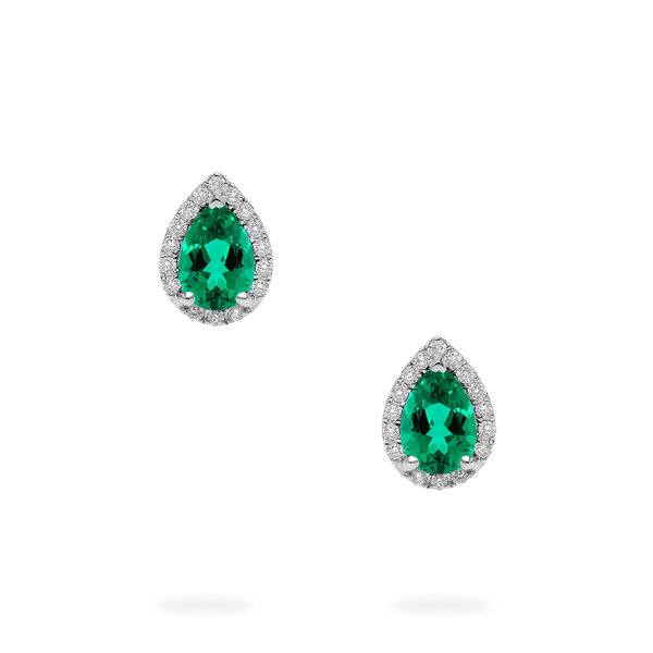 White Gold Emerald and Diamond Stud Earrings