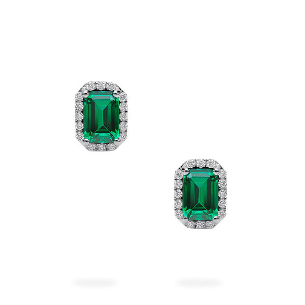 White Gold Emerald and Diamond Stud Earrings