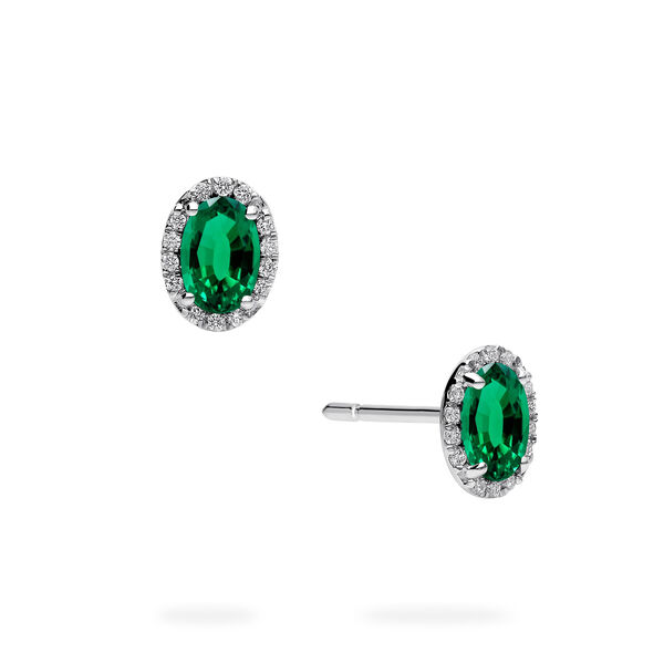 White Gold Emerald and Diamond Stud Earrings
