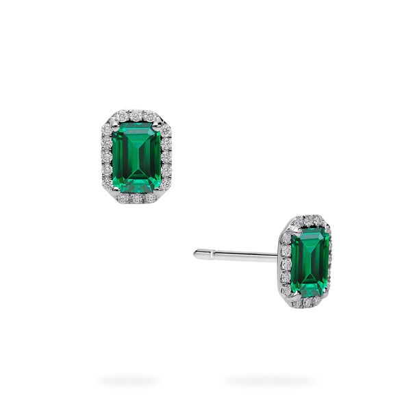 White Gold Emerald and Diamond Stud Earrings