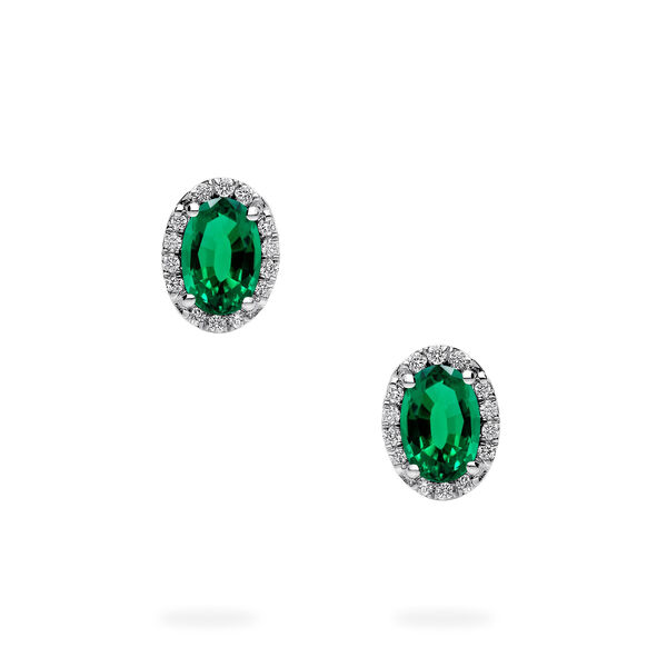 White Gold Emerald and Diamond Stud Earrings