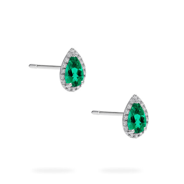 White Gold Emerald and Diamond Stud Earrings