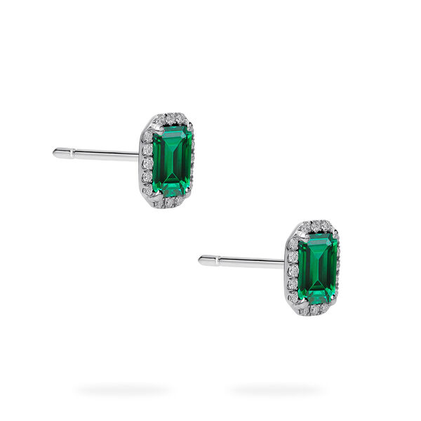 White Gold Emerald and Diamond Stud Earrings