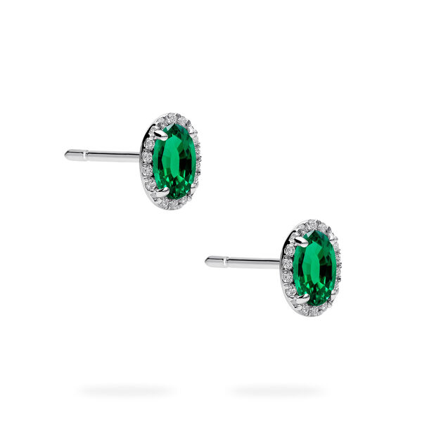 White Gold Emerald and Diamond Stud Earrings
