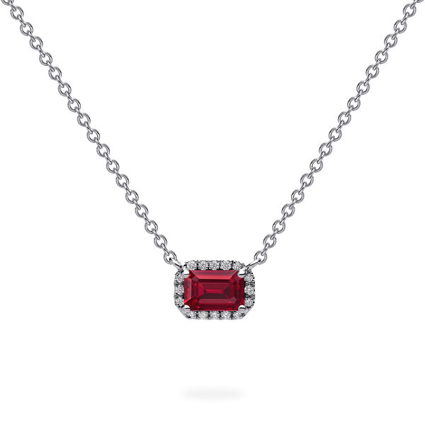 White Gold Ruby and Diamond Pendant Necklace