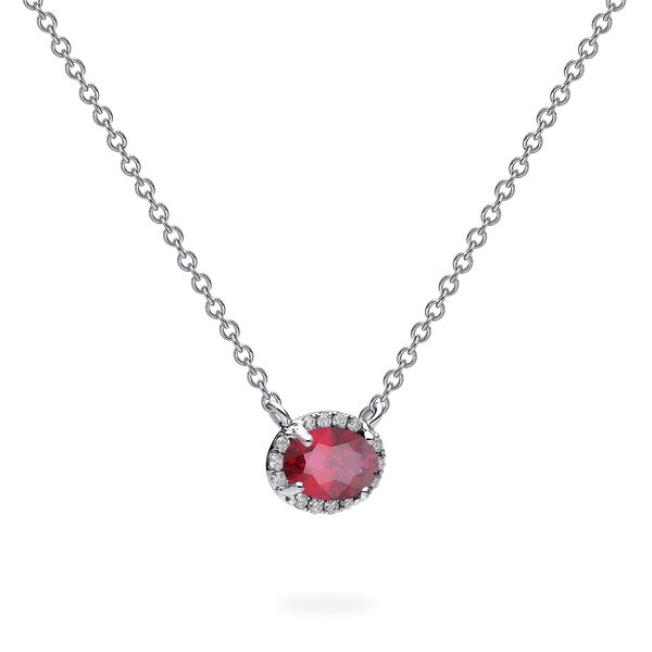 White Gold Ruby and Diamond Pendant Necklace