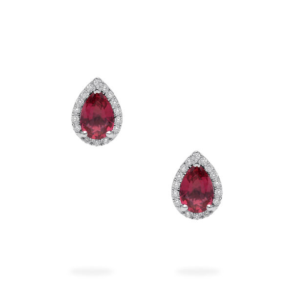 White Gold Ruby and Diamond Stud Earrings