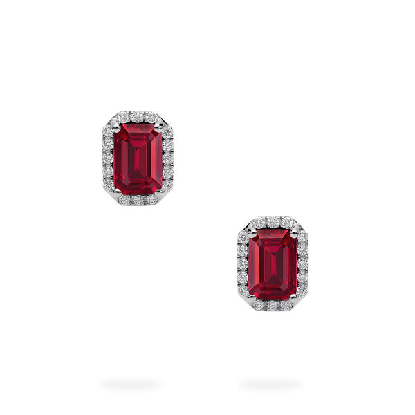White Gold Ruby and Diamond Stud Earrings