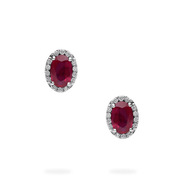 White Gold Ruby and Diamond Stud Earrings