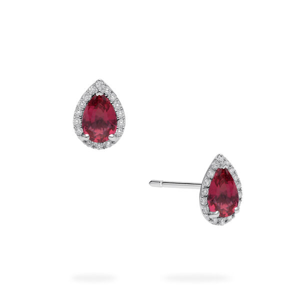 White Gold Ruby and Diamond Stud Earrings