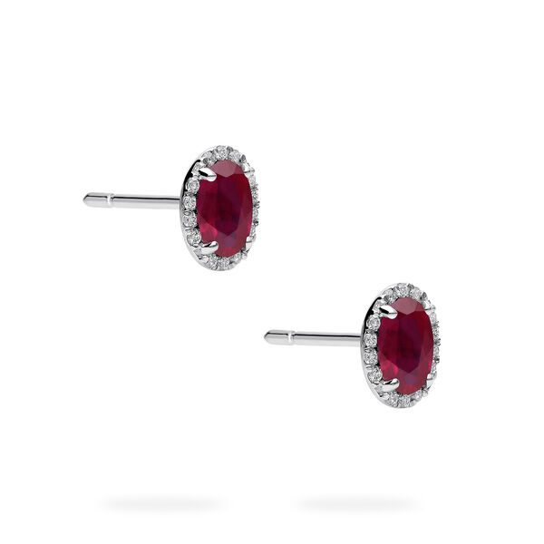 White Gold Ruby and Diamond Stud Earrings