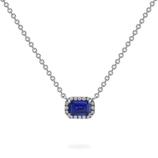 White Gold Sapphire and Diamond Pendant Neckalce