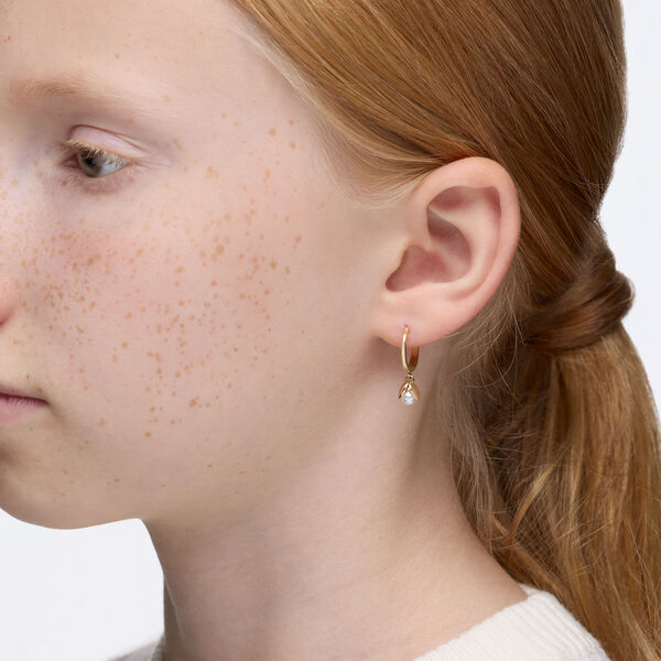 Yellow Gold Pearl Huggie Earrings For Kids