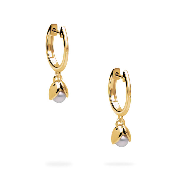 Yellow Gold Pearl Huggie Earrings For Kids