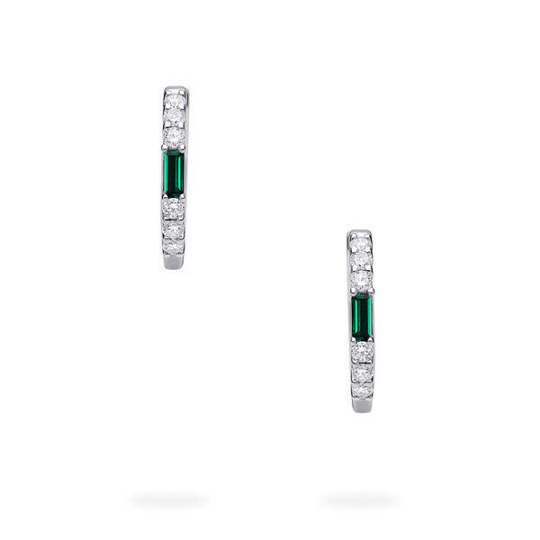White Gold Emerald and Diamond Hoop Earrings