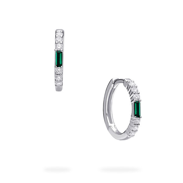 White Gold Emerald and Diamond Hoop Earrings