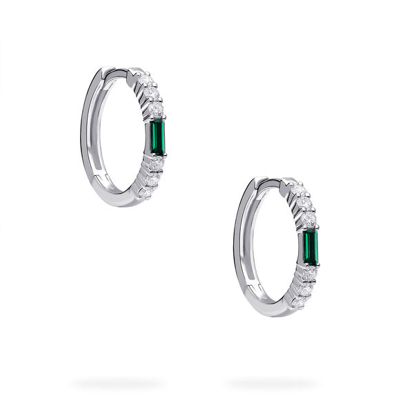 White Gold Emerald and Diamond Hoop Earrings