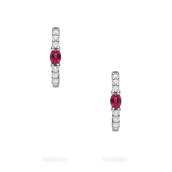 White Gold Ruby and Diamond Hoop Earrings